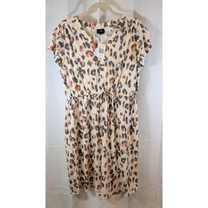 MOD Lusive Cheetah Leopard Print Dress NWT V-Neck Drawstring Waist Large